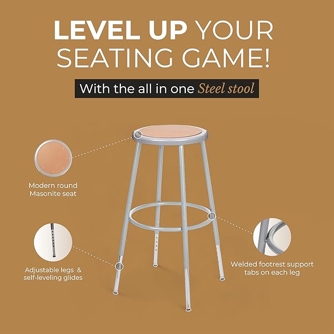 OEF Furnishings (2 Pack Height Adjustable Steel Stools, Grey, 25-33"