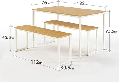 ZINUS 48 Inch Louis Metal Frame Table with Benches 3 Piece Dining Set, Easy Assembly, 1, White