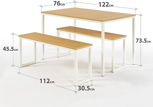 ZINUS 48 Inch Louis Metal Frame Table with Benches 3 Piece Dining Set, Easy Assembly, 1, White