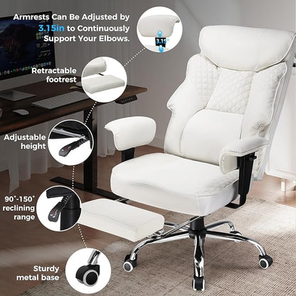 GTRACING Big and Tall Office Chair 400LBS Wide Ergonomic Gaming Chair with Deluxe Embossing Designed Leather with Foot Rest,150°Reclining Adjustable Soft Armrests Pocket Spring Back Support and Pillow