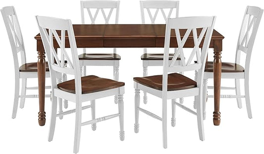 Crosley Furniture Shelby 7-Piece Dining Table Set (Table and 6 Chairs), Distressed White/Dark Cherry