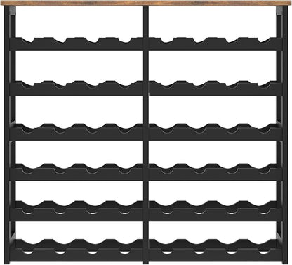 6 Tier Bamboo Wine Rack with Table Top, Freestanding 48-Bottle Wine Storage Shelf, Wine Display for Kitchen, Bar, Dining Room, Living Room, Rustic Brown and Black