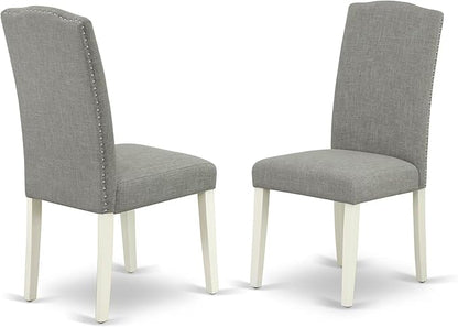 East West Furniture X027EN206-7 7 Piece Dining Room Furniture Set Consist of a Rectangle Dining Table with X-Legs and 6 Dark Shitake Linen Fabric Parsons Chairs, 40x72 Inch, Multi-Color