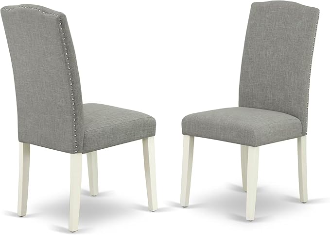 East West Furniture V077EN206-9 9 Piece Modern Dining Table Set Includes a Rectangle Wooden Table with V-Legs and 8 Dark Shitake Linen Fabric Parsons Dining Chairs, 40x72 Inch, Multi-Color