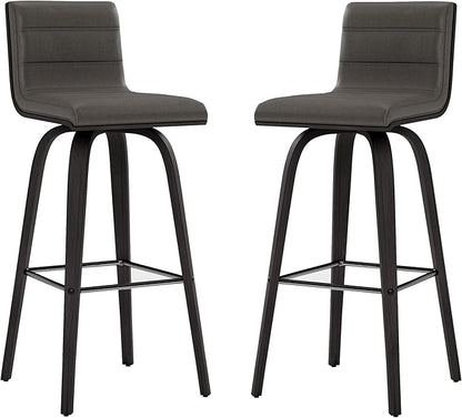 Armen Living Vienna 30" Swivel Bar Stool in Black Wood Finish with Gray Faux Leather - Set of 2