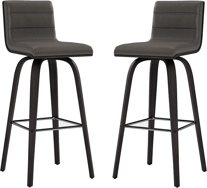 Armen Living Vienna 30" Swivel Bar Stool in Black Wood Finish with Gray Faux Leather - Set of 4