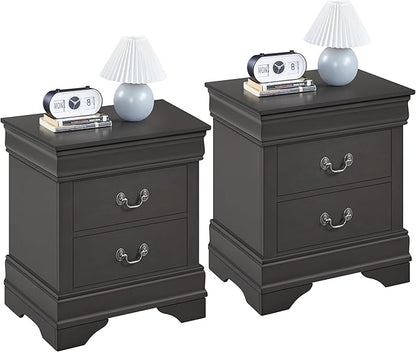 Yaheetech Fully-Assembled Nightstands Set of 2, 2-Drawer Nightstands Large Classic Bedside Tables with Storage, Wooden Painted Storage Cabinet for Bedroom, 21.5" L×16" W×24.5" H, Rustic Gray