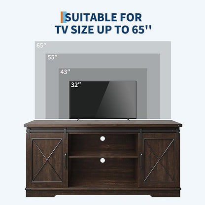 CABIHOME Farmhouse TV Stand and Entertainment Center for Tv up to 65 inches with Sliding Barn Doors and Adjustable Shelf, TV Media Storage Console Table for Living Room, Brown