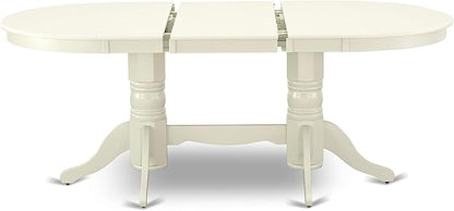 East West Furniture VAKE5-LWH-W 5 Piece Kitchen Table Set for 4 Includes an Oval Dining Room Table with Butterfly Leaf and 4 Solid Wood Seat Chairs, 40x76 Inch, Linen White