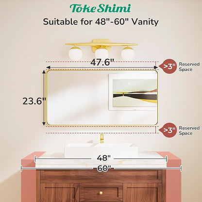 TokeShimi 48x24 Brushed Nickel Bathroom Mirror for Over Sink,Bathroom Rectangle Mirror with Tempered Glass,Vanity Mirror with Aluminum Frame(Horizontal/Vertical)
