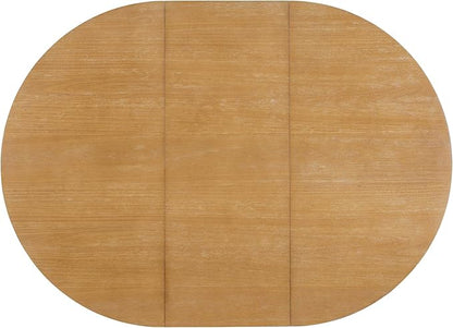Ball & Cast Farmhouse Extendable Dining Table for 4-6, 42"-58" Extendable Kitchen-Table with a 16" Leaf, Round Ellipse Retro Wood Dining Room-Table w/Double Layer Base,Two Tone Color, Natural