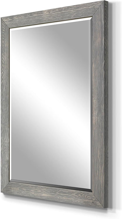 Gray Rustic Mirror Rectangular Barnwood Framed Wall Mirror for Home Decor, Vertical or Horizontal Hanging, 41x29