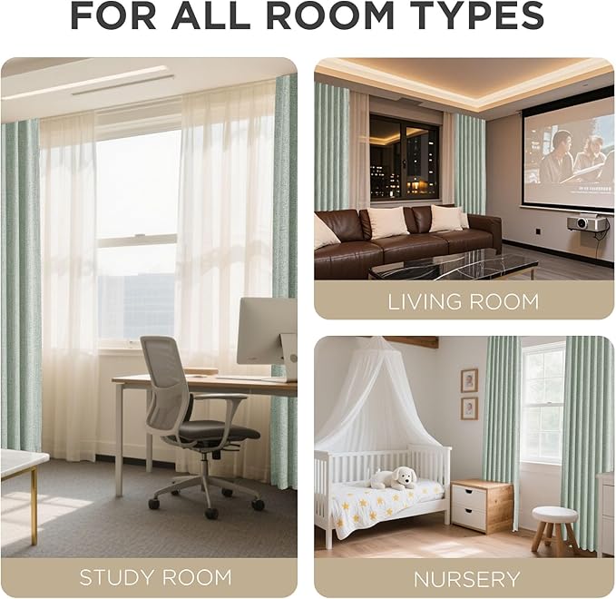 Joydeco 100% Blackout Curtains for Bedroom - Natural Linen Curtains 100" W x 96" L Long, Thermal Insulated 1 Panels Sage Green Light Blocking Drapes, Rod Pocket & Back Tabs for Living Room