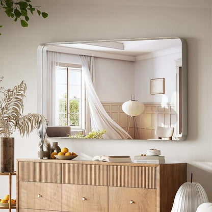 Large Bathroom Mirror 30x56 inch, Gorgeous Deep Frame Wall Vanity Mirror for Over Sink with Shatterproof Tempered Glass, Hanging Horizontal or Vertical, Silver