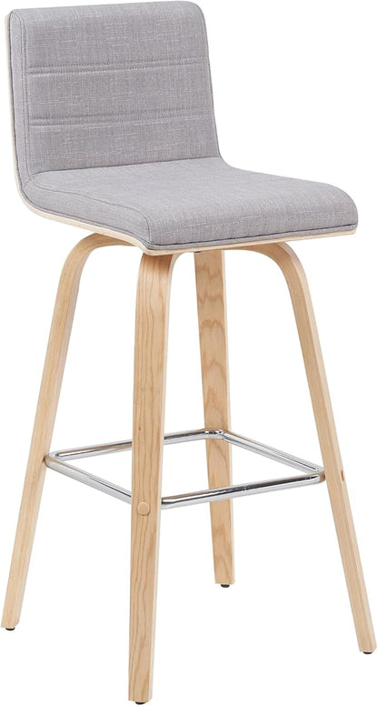 Vienna Modern Swivel Bar Height Stool with Grey Upholstered Seat and Patterned Oak Wood Frame Set of 2