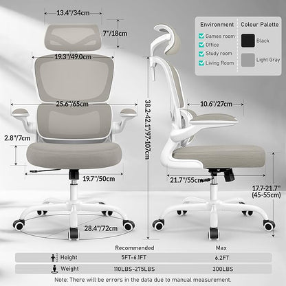 High Back Ergonomic Office Chair, Breathable Mesh Desk Chair with Lumbar Support, Adjustable Headrest, Flip-up Armrests, Computer Gaming Chair