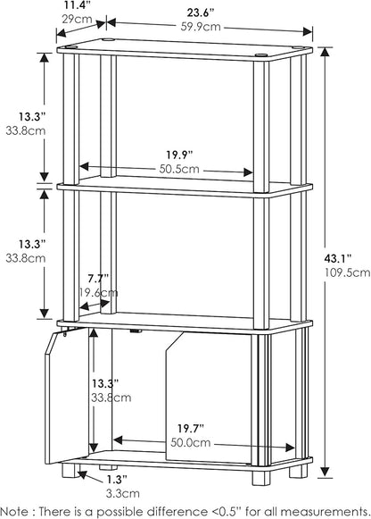 Furinno Brahms 4-Tier Multipurpose Bookcase/Bookshelf/Display Shelf/Display Rack with Door, Espresso/Black