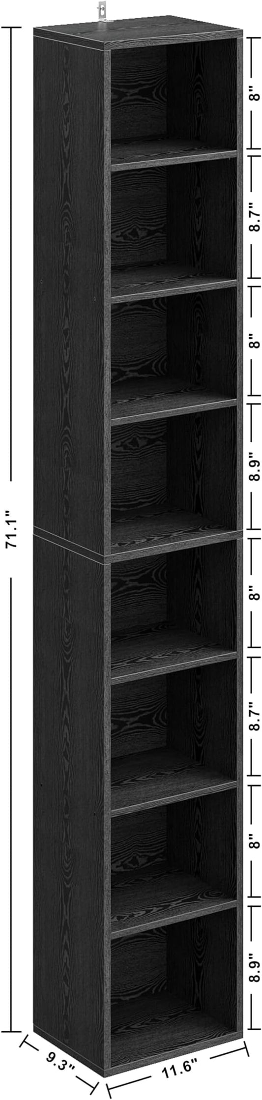 IRONCK Tall Narrow Bookshelf 8 Tiers, Compact Corner Bookcase, Easy to Match for Living Room, Office, Study, Bedroom, Vintage Black