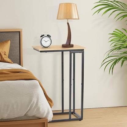 C-Shaped End Table, TV Tray Set of 2, Couch Side Laptop Table, for Living Room, Bedroom, Small Spaces, White, 2 Pack