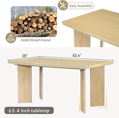 Ball & Cast Modern 7-Piece Dining Table Set with 6 Upholstered Chairs,Wood Tables Sets w/Space-Saving Design,Kitchen Furniture Suitable Big Family Gatherings,Natural