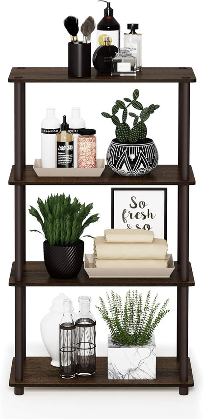 Furinno Turn-N-Tube 4-Tier Multipurpose Shelf Display Rack, Round Tubes, Walnut/Brown