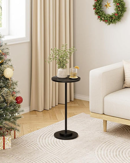 Round Side Table, Small Drink Table for Small Spaces, Modern Accent End Table Coffee Table with Metal Leg for Living Room, Bedroom, Corners, and Office (Black)