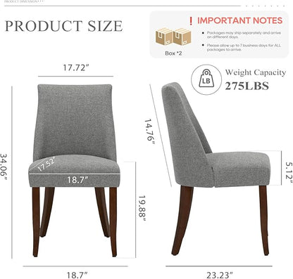 COLAMY Upholstered Dining Chairs Set of 4, Mid Century Modern Kitchen Chairs with Back, Farmhouse Fabric Side Dining Room Chairs with Wood Legs for Dining Room Restaurant, Light Grey