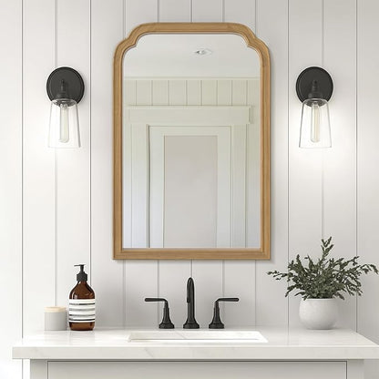 WallBeyond Wood Frame Wall Mirror Rounded Corner Arch Rectangle Mirror for Entryway, Living Room or Bedroom Home Decor - Light Woodgrain [20" x 30" Natural Color]