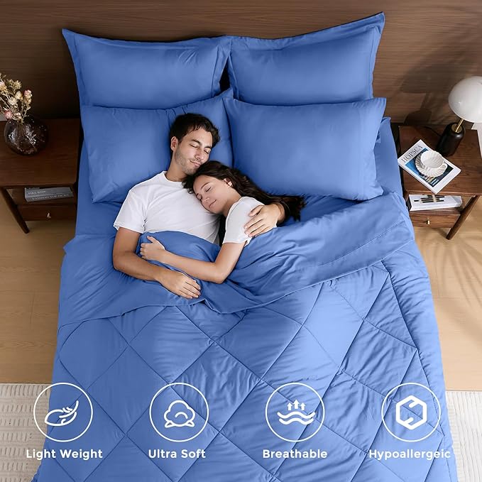 HEVUMYI Royal Blue Full Comforter Set - 7-Piece All Season Bed in a Bag Full, Ultra Soft Bedding Set with Comforter, Flat Sheet, Fitted Sheet, Pillowcases, Pillow Shams