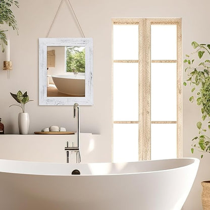 QDSSDECO 16"×20" Wall Mirror Farmhouse Decor Rectangular Mirror Hanging for Bathroom, Vanity, Bedroom, Entryway, Living Room,White