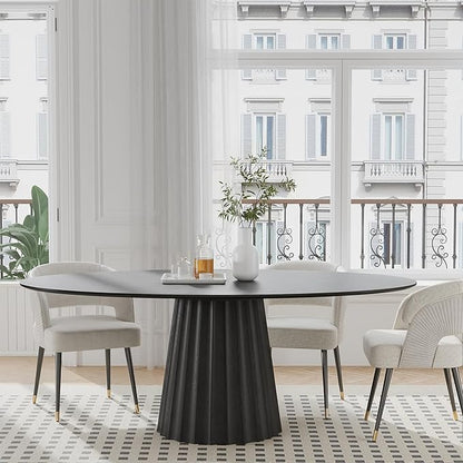 Casaphoria 67" Oval Dining Table, Modern Wood Kitchen Table with Cone Shaped Strip Convex Base for Living Room & Dining Room, Easy Assembly Farmhouse Furniture for 4-6, Black