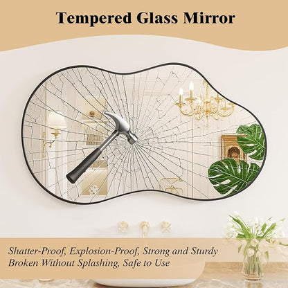 WEER Irregular Wall Mirror, 26x46 inch Black Asymmetrical Mirror Wall Mounted Mirrors Decorative, Abstract Wavy Aluminum Alloy Frame Mirror for Bathroom, Bedroom, Living Room, Entryway