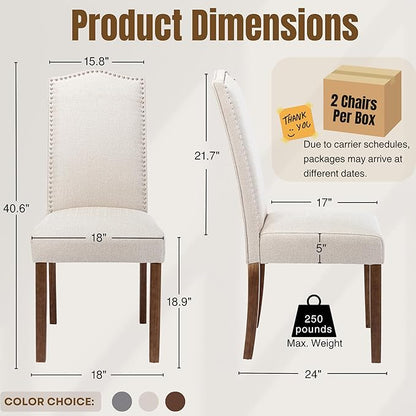 Stylish Upholstered Parsons Dining Chair with Nailhead Trim and Sturdy Solid Wood Legs