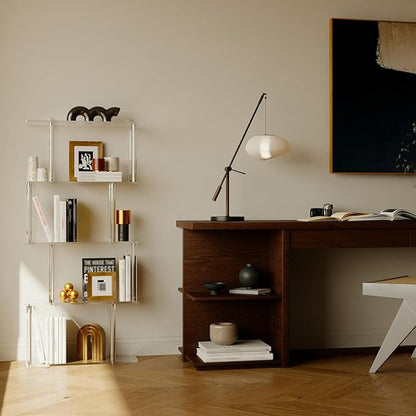 Acrylic Geometric Bookshelf, 5-Tier Clear S Shaped Bookcase, Modern, Unique Book Shelf for Living Room, Bedroom, Office, 9.3" D x 22.4" W x 49.2" H, Easy Assembly