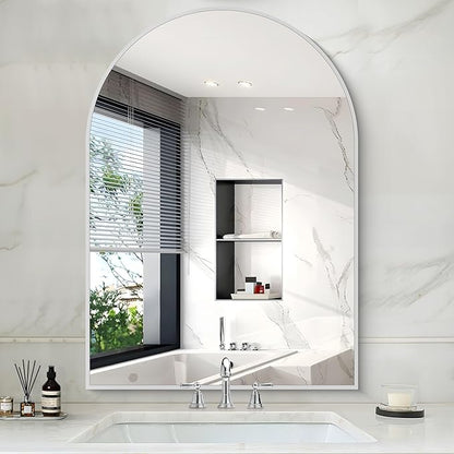 Arched Bathroom Mirror, 36x48IN Silver Bathroom Mirror with Metal Frame, Wide Wall Mounted Mirrors Decor Modern Dresser Mirror for Bedroom Living Room Entryway