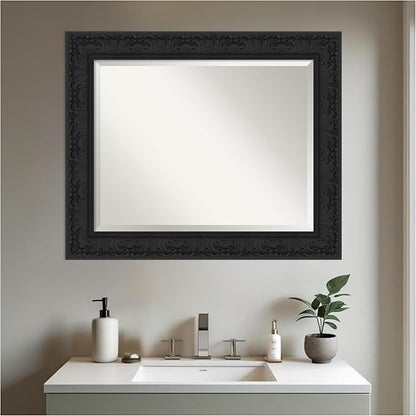 Amanti Art Black Bathroom Mirror for Over Sink, 29x35 Luxe Black Rectangle Vanity Mirror, Large Traditional Frame, Hangs Horizonally and Vertically, Bathroom Wall Decor, Beveled Edge