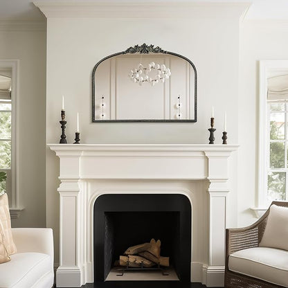 WallBeyond Black Antique Arched Vintage Wall Mirror, 24x32 Inch, Iron Frame, Bathroom, Living Room, Entryway