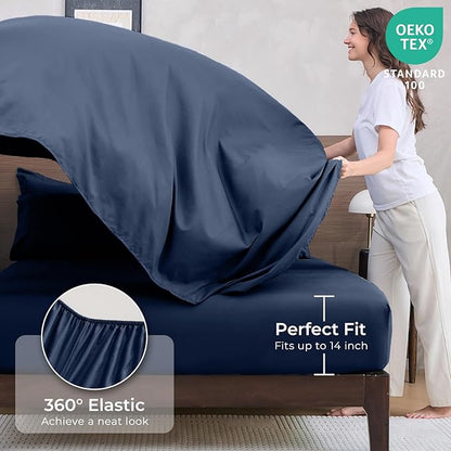 HEVUMYI Navy Blue Full Comforter Set - 7-Piece All Season Bed in a Bag Full, Ultra Soft Bedding Set with Comforter, Flat Sheet, Fitted Sheet, Pillowcases, Pillow Shams, Navy Blue
