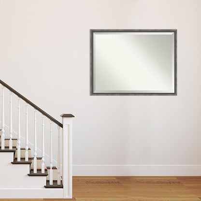 Amanti Art Grey Wall Mirror 32x42 Burnished Concrete Narrow Rectangle Bathroom Mirror for Wall Decor Living Room, X-Large Modern Contemporary Wood Frame, Hangs Horizonally and Vertically, Bathroom