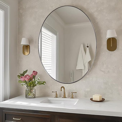 ANDY STAR Brushed Nickel Oval Wall Mirror, 20x28, Modern Bathroom Mirror, Sturdy Stainless Steel Frame, Clear Reflection, Anti-Corrosion Backboard