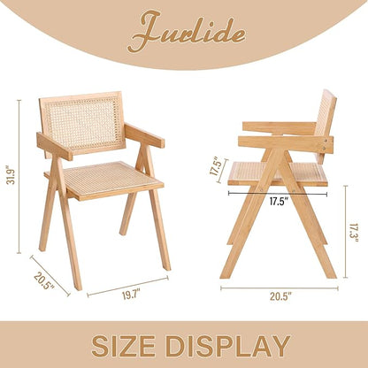 Rattan Dining Chairs Set of 4, Modern Mid Century Accent Chairs, Comfy Armchairs, Outdoor Rattan Chairs with Armrest for Bedroom Living Room Reading Room Dining Kitchen