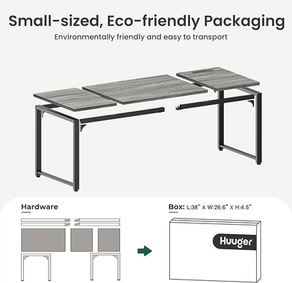 Huuger 63 x 24 inch Desk with Power Outlets & USB-C, Deeper & Thicker Desktop, Robust Metal Tubes, Computer Desk, Heavy Duty Office Desk, Work Gaming Desk, for Home Office, Grey