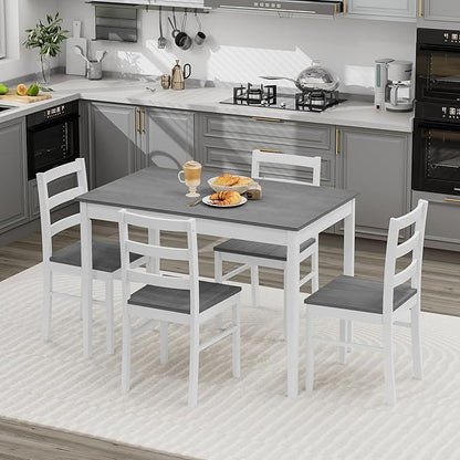 Giantex Dining Table Set with Kitchen Table, Dining Chairs, Compact Space-Saving Dinette Set for Small Space, Breakfast Nook, Dining Room, Kitchen Table Chairs Set for 4 (Grey)