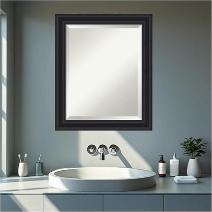 Amanti Art Black Bathroom Mirror for Over Sink, 24x20 Dalat Black Rectangle Vanity Mirror, Small Traditional Frame, Hangs Horizonally and Vertically, Bathroom Wall Decor, Beveled Edge