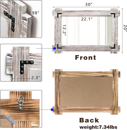 MeMoreCool Rustic Wood Framed Bathroom Mirror, Decorative Farmhouse Vanity Mirror, Wall Mounted Rectangular Mirror for Bedroom, Living Room, or Bathroom, Small 20x30 Inch, White