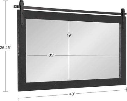 Kate and Laurel Cates Farmhouse Horizontal Wood Framed Wall Mirror, 40 x 26, Black, Barn Door-Inspired Rustic Mirrors for Wall