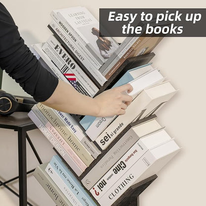 10 Tier Tree Book Shelf, Floor Standing Wood Bookshelf for Narrow Space, Storage Organizer Bookshelves for Books/CDs/Magazine, Bookcase with Shelves for Home Office, Living Room - Dark Grey