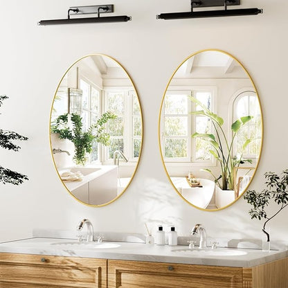 Koonmi Gold Oval Bathroom Mirror, 20"x28" Bathroom Vanity Mirror, Oval Mirror for Bedroom Living Room Entryway, Hangs Horizontal or Vertical