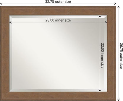 Amanti Art Brown Wall Mirror 27x33 Alta Medium Brown Rectangle Bathroom Mirror for Wall Decor Living Room, Large Rustic Farmhouse Frame, Hangs Horizonally and Vertically, Bathroom Decor, Beveled Edge