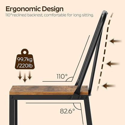 Dining Chairs Set of 4, Wooden Kitchen Chairs, Farmhouse Dining Chairs with Back Support, for Living Room, Kitchen, Rustic Brown and Black CY01L4BRN1